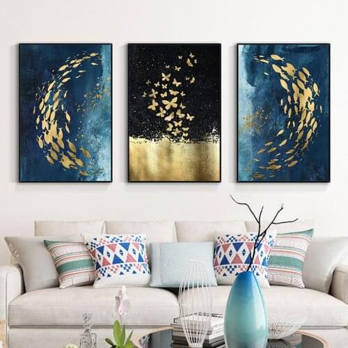 Diamond embroidery Nordic Golden Black Fish Butterfly full round diamond painting mosaic home decor DIY rhinestone decor 3 pcs