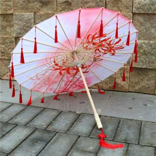 Satin cloth umbrella womens photography props Chinese knot pendant tassel umbrella gauze classical oil paper umbrella parasol