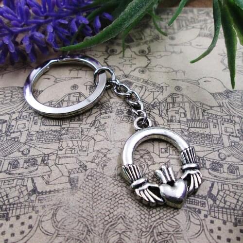 3pcs /lot 18*24mm Claddagh 28mm Keyring Metal Chain Silver Color Men Car Gift Keychain