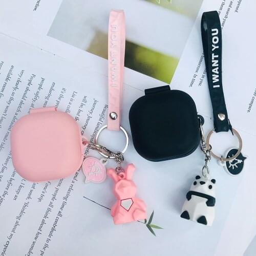 Cute Panda Case for Samsung Galaxy Buds PRO / Galaxy Buds Live Case Rabbit Cartoon Lanyard Keychain Silicone Earphone Cover