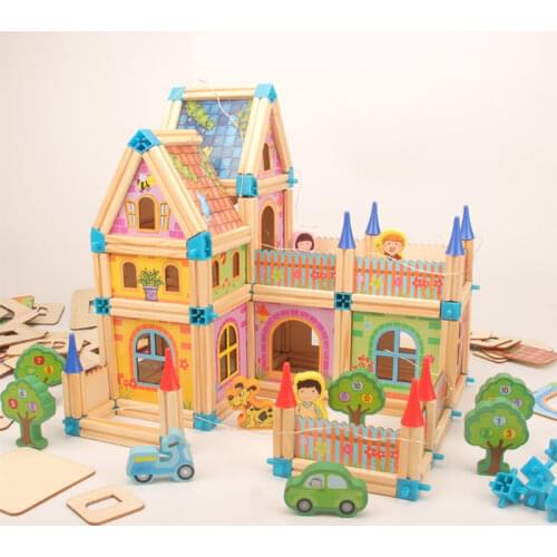DIY Wooden Villa Model building blocks construction Handmade Doll House Sets Children Educational Blocks Toys Kids Gifts