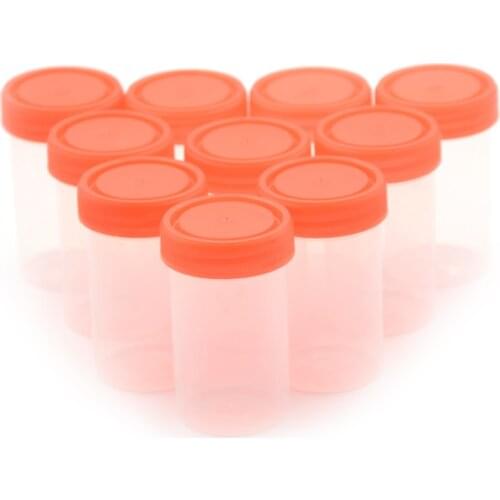10 Pcs Red Cap Specimen Bottle 60 Ml Urine Container Specimen Cup Sample Bottle Molded Graduation Ml And Oz PP EO Sterile Pack