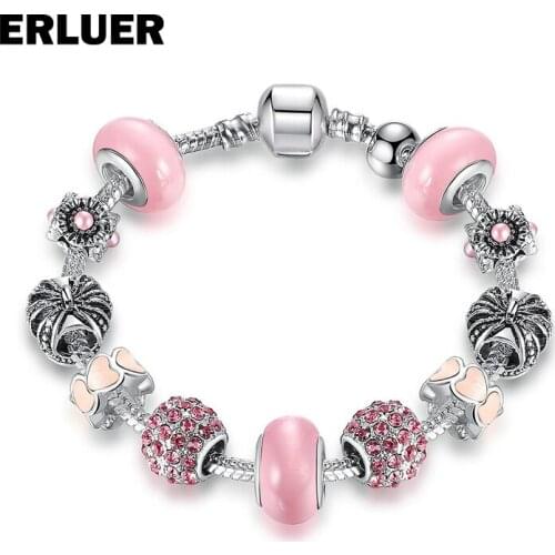ERLUER European Fashion popular DIY Bangle Charm Rhinestone Crystal Round Glass Beads Bracelets & Bangles Jewelry For Women