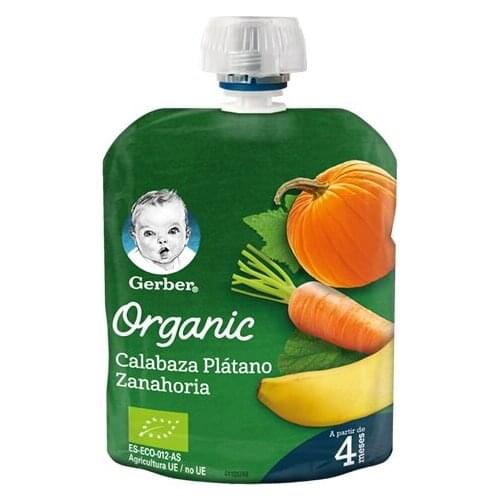 GERBER - ORGANIC POUCH PERA MANZANA PLÁTANO (90 G) +4 MESES