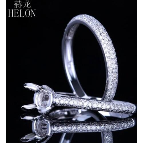 HELON Round 6-7mm 10k White God Engagement Wedding Natural Diamonds Semi Mount Ring Sets Women Natural Diamonds Match Band