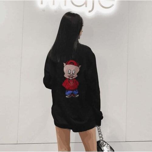Korean Clothing Female Loose design 2021 new drop shipping Women Hoodies Tops Diamond stone clothes Hot drill Sweatshirt fema