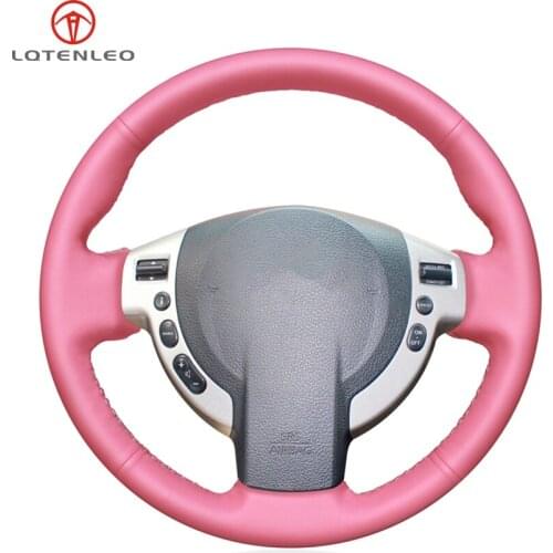 LQTENLEO Pink Artificial Leather Car Steering Wheel Cover For Nissan Qashqai 2007-2015 Rogue X-Trail 2008-2013 NV200 Sentra