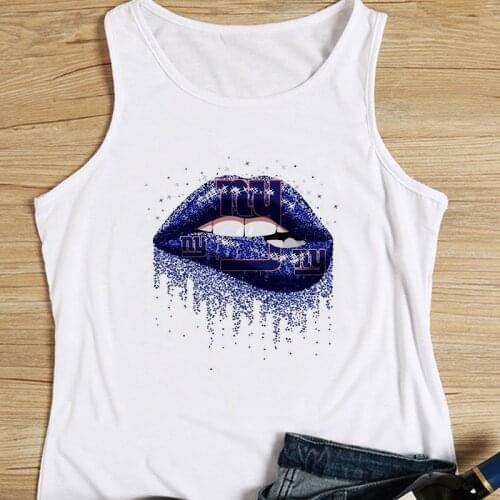Tank Tops Vest Women Sexy Lips To shut up Print Top Tee Sleeveless White Female Fashion Casual Harajuku Loose Clothes Streetwear