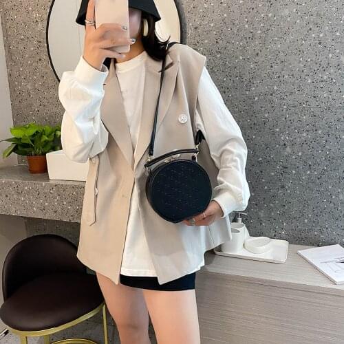 Multi-functional Female Festival Gifts Round Totes Shoulder Bag Retro PU Leather Women Circle Small Messenger Purse