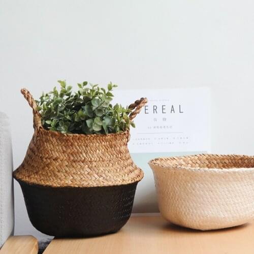 Seaweed Laundry Basket Natural Flower Basket Vase Flower Pot Nursery Pot Straw Toy Storage Basket Home Decoration