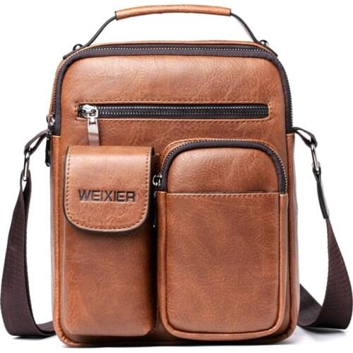 Mens Leather Messenger Bag Fashion Casual Single Shoulder Crossbody Zipper Handbag Tote Courier Bag
