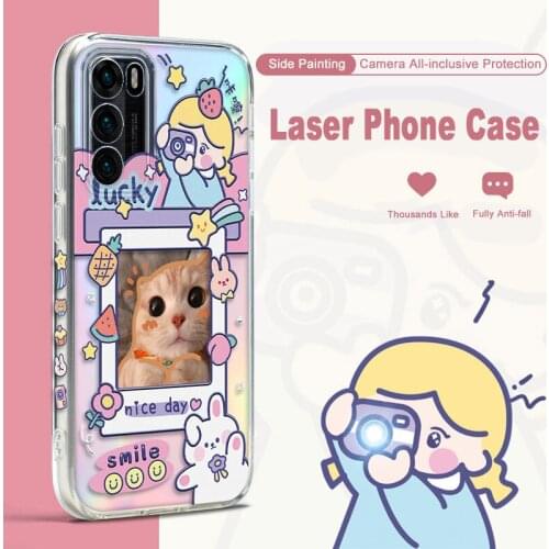 ASINA Soft Laser Case For Huawei P40 Lite P30 Pro Nova 5T Cover Cartoon Transparent Couple Cases For Nova 6 7 8 SE Pro Girl Capa