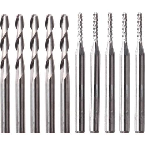 10pcs Rotary Grinding Burrs Drill Bits Set Steel Burr Bit 1.5mm-3.175mm Carving Bit Rotary Tools for PCB Machine