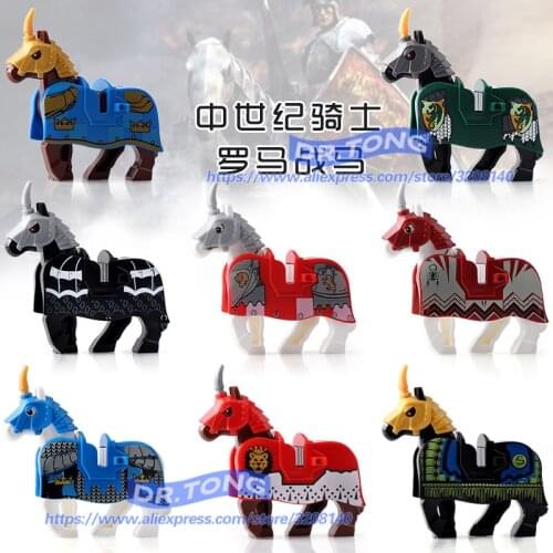 Single sale Building Blocks Rome Knights Knight Wars Blue Horse Crown Bricks Horse Figures Bricks Dolls Toys For Children X0158