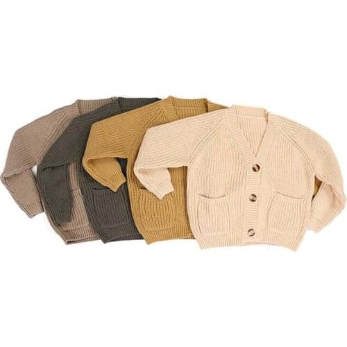 1-5Y Children Boys Girls Knitted Jacket Sweaters Coat Outwear Toddler Kids Girls Boys Cardigan Button Jacket Sweaters Tops