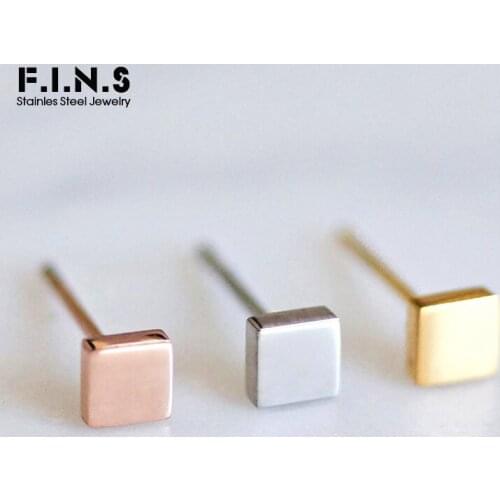 F.I.N.S Three-colors Simple Stainless Steel Small Stud Earrings for Women Mini Square Earrings for Girls Fashion Jewelry 2020