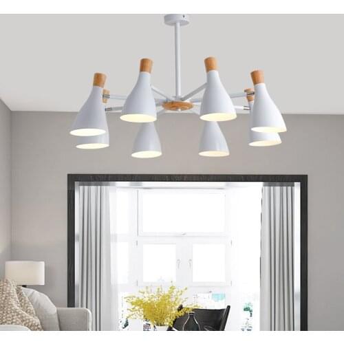 Nordic Modern Minimalist Chandelier Bedroom Living Room Dining Room LED Ceiling Chandelier Personality Macaron Wood Hanglight