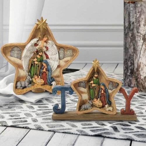 Nativity Scene Statue Baby Jesus Christmas Crib Figurine Ornament Home Desktop Decoration
