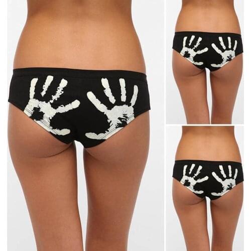 Womens Lingerie Fashion Low-Waist Cotton Briefs Funny Skeleton Palm Printing Sexy G-string Plus Size 1PC lingerie femme lot 03