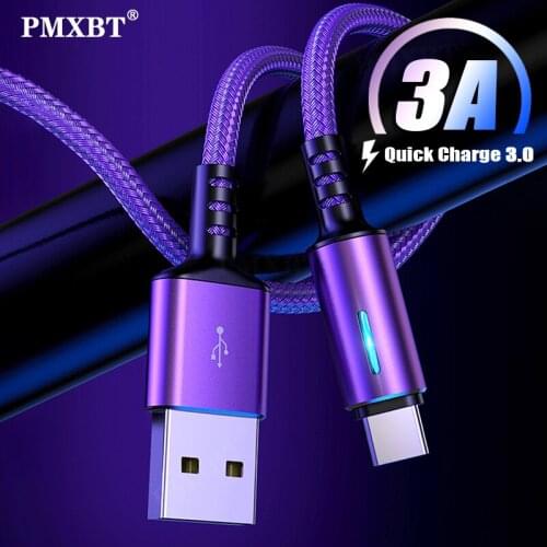3A USB Cable Fast Charging For Samsung Galaxy S9 S8 S7 Xiaomi Redmi Note 7 8 Huawei Micro USB Type C Data Sync Cable Charge Cord