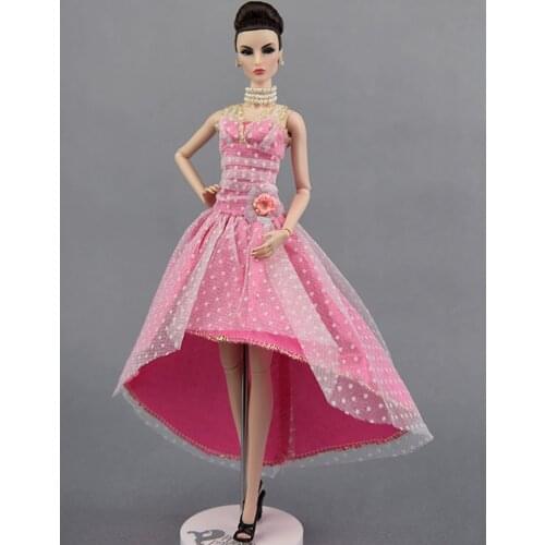Pink Dotted Party Dresses High Quality Evening Gown Clothes For Barbie Doll Miniature kids Toy 1:6 Doll Accessories Kids Toy