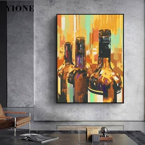 Wine Bottle Graffiti Oil Painting Modern Abstract Art Colorful Canvas Poster Wall Prints Picture for Bar Restaurant Home Decor