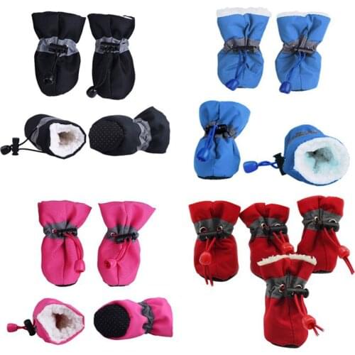 4pcs Waterproof Pet Dog Shoes Winter Plush Anti-slip Rain Snow Boots Footwear Thick Warm For Small Cat Dogs Puppy Socks Booties