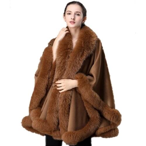 Real Fox Fur Trimming Real Cashmere and Wool Cape Shawls For Womens Wedding Party