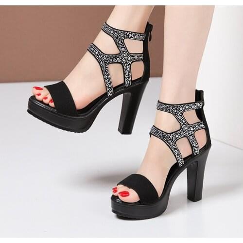 Open Toe Rhinestone Platform Shoes Ladies 2021 Summer Elegant Office Party High Heels Gladiator Sandals Plus Size 35-40
