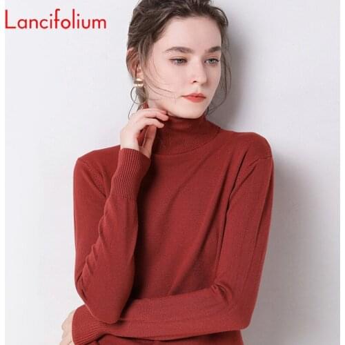 Plain Pullover Kint Sweater Women Autumn Fall Winter Turtleneck Knitted Jumper Cashmere Red Korean Basic Vintage Sweater 2020
