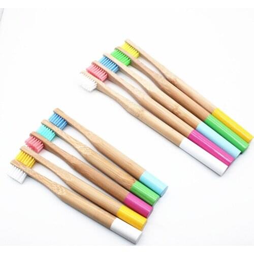 20pc Rainbow Bamboo Toothbrush Round Bamboo Handle Adult and Children Wooden Handle Low Carbon Toothbrush Eco Friendly