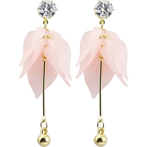 1 Pair Dangle Earrings Leaf Shape Resin Cubic Zircon Long Tassel Drop Earrings Jewelry For Women Elegant Gift