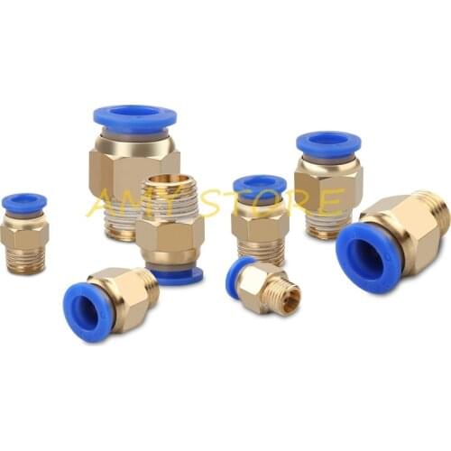 1Pc PC1/8'' 1/4'' 3/8'' 1/2'' Male-4 6 8 10 12mm Straight Push in Fitting BSP Threaded Pneumatic Push to Air Quick Connector