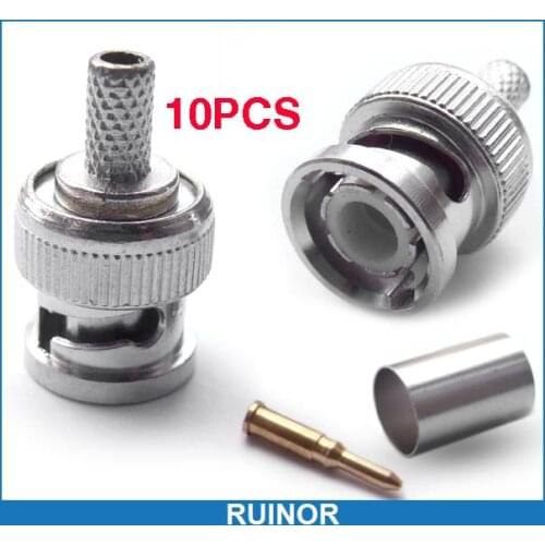 10 Sets 3 Piece RG 58 BNC Male Coaxial Crimp Connector Copper BNC connector