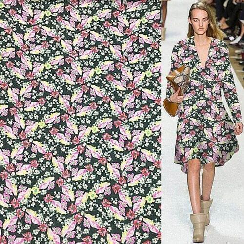 100% silk georgette gauze silk fabric floral print on black background,SCG388