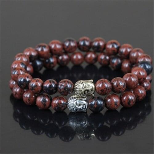 2pcs Beaded natural golden swan stone beads charm bracelet for women kind two color buddha head men stretch bracelet