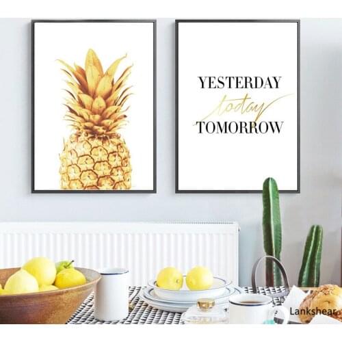 Abstract Pineapple Yesterday Today Tomorrow Quote Canvas Paintings Nordic Wall Art Poster Pop Pictures Living Room Home Decor