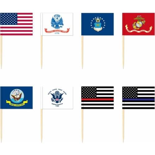 Package of paper, toothpaste, toothpick, fruit cake, cocktail, multi flags, flower and sign