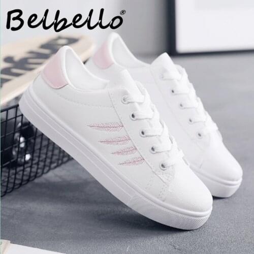 Belbello Little white shoes girl new 2019 spring and autumn joker street style students shoes flat shoes casual shoes
