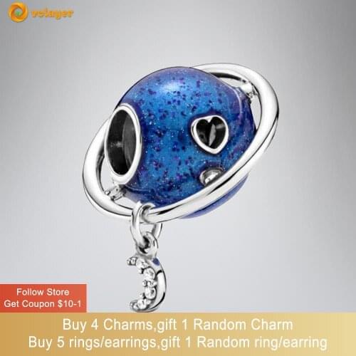 Volayer 925 Sterling Silver Beads Planet Love & Moon Charm fit Original Pandora Bracelets for Women Jewelry Birthday Gift