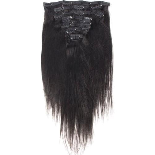Brazilian Remy Human Straight Hair Clip In Extensions canbe style Natural Black Silky Straight Hair Extension Clip 8pcs/pack