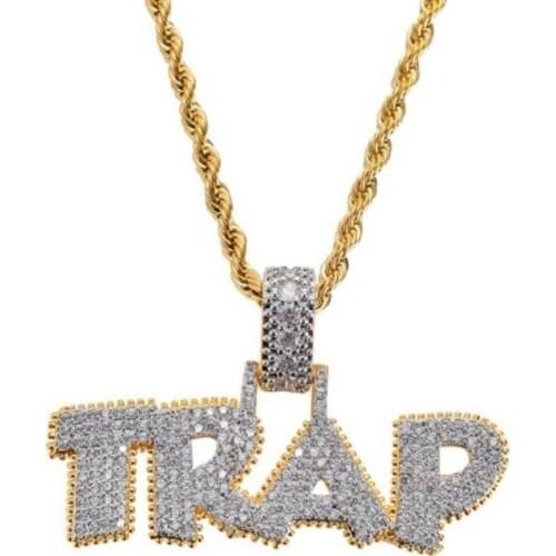 Zircon Ice Out Chain Necklace TRAP Design Letter Pendant Hip Hop Necklace Jewelry