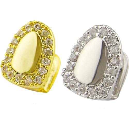 1 Pc Gold Color Teeth Grillz For Men Women Crystal Vampire Fang Grills On Teeth Cosplay Party Teeth Caps Rapper Body Jewelry