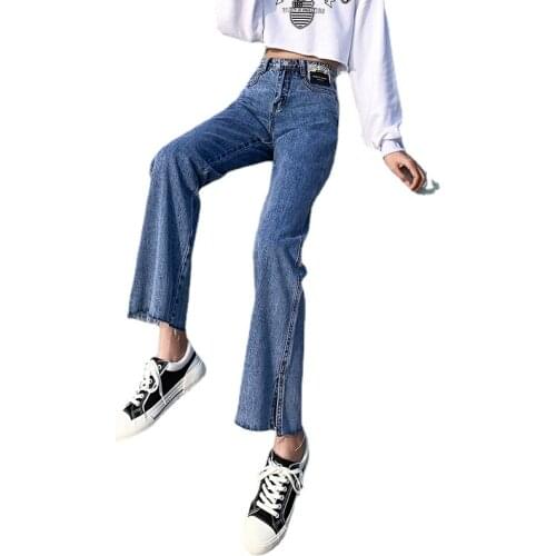 Mom Jeans High Waist Split Fork Denim Trousers Aesthetic Clothes Wide-Leg Korean Fashion Fringed Spring Summer WomenS Jeans