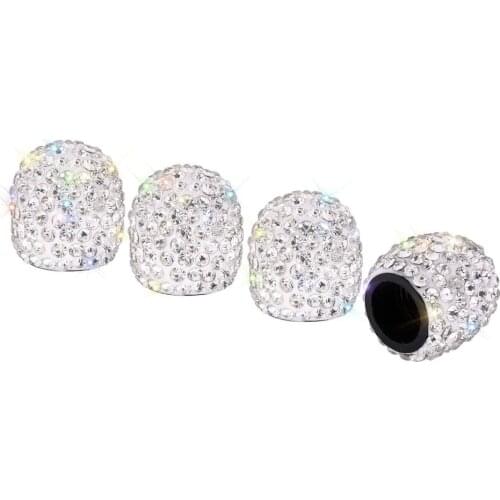 4 PCS Handmade Crystal Rhinestone Universal Car Tire Valve Caps Chrome,Attractive Dustproof Bling Car Accessories