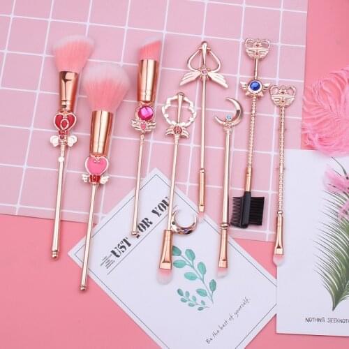 Cardcaptor Sakura Sailor Moon Theme Anime Makeup Brushes Pink Soft Hair Eyeshaow Eyebrow Blush Brush Metal Handle Cosmetic Brush