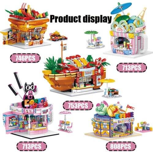 Mini City Street View Series Bricks Food Store Coffee Ice Cream Shop Models Building Blocks Toys For Kids Birthday Xmas Gifts
