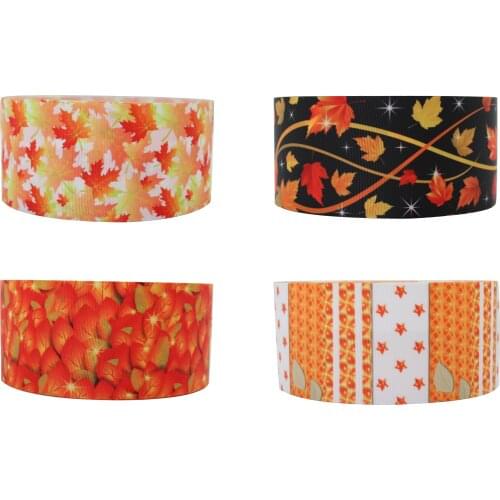 Q&N ribbon 16mm 22mm 25mm 38mm 50mm 75mm Autumn Maple Leaf 50yard Ribbons Gift Box With Logo DIY /FOE Free Shipping