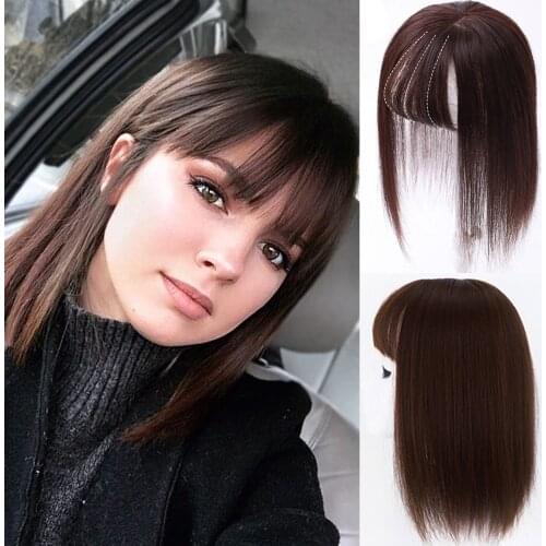 LVHAN 16 inch Synthetic wig topper hair air bangs Straight hair for women Toupee Hairpiece Clip In one piece 4 color perruque