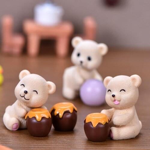 4Pcs Mini Resin Bear Honey Jar Ball Landscape Ornament Garden Miniature Figurine Craft Decor